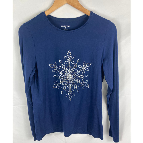 Lands End Snowflake Long Sleeve Top Size Small - Picture 1 of 4